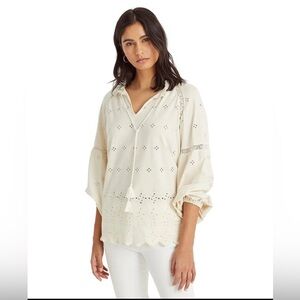 Lauren Ralph Lauren Eyelet jersey Tunic Tassel Black Label Peasant Cottage